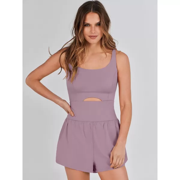 imageANRABESS Womens Running Onesie Workout Rompers Summer One Piece Outfits Exercise Jumpsuits Gym Yoga ClothesGrey Purple