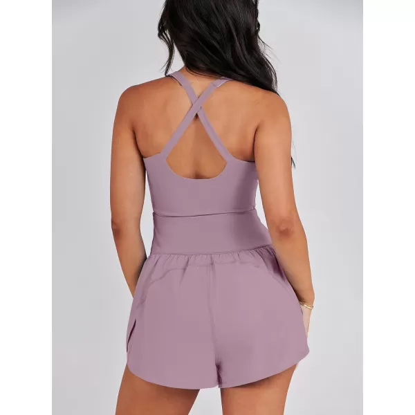 imageANRABESS Womens Running Onesie Workout Rompers Summer One Piece Outfits Exercise Jumpsuits Gym Yoga ClothesGrey Purple