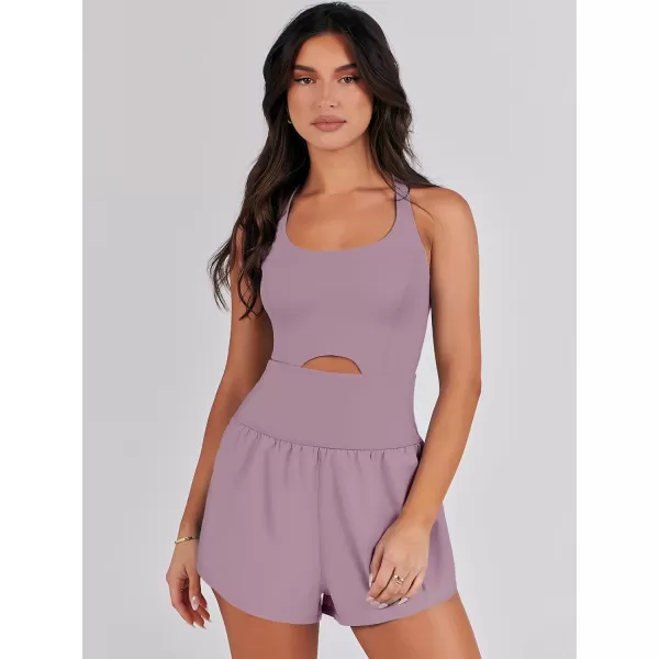 imageANRABESS Womens Running Onesie Workout Rompers Summer One Piece Outfits Exercise Jumpsuits Gym Yoga ClothesGrey Purple