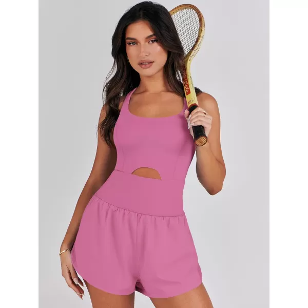 imageANRABESS Womens Running Onesie Workout Rompers Summer One Piece Outfits Exercise Jumpsuits Gym Yoga ClothesHot Pink