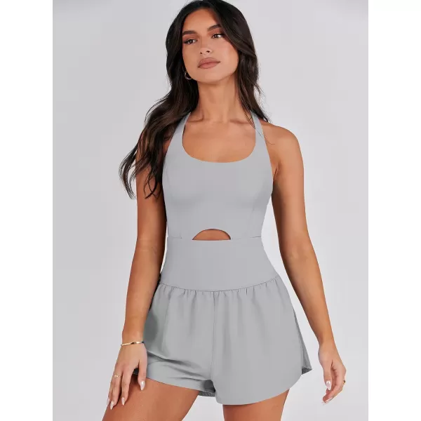 imageANRABESS Womens Running Onesie Workout Rompers Summer One Piece Outfits Exercise Jumpsuits Gym Yoga ClothesLight Grey