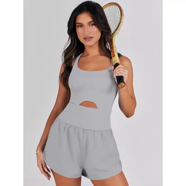 imageANRABESS Womens Running Onesie Workout Rompers Summer One Piece Outfits Exercise Jumpsuits Gym Yoga ClothesLight Grey