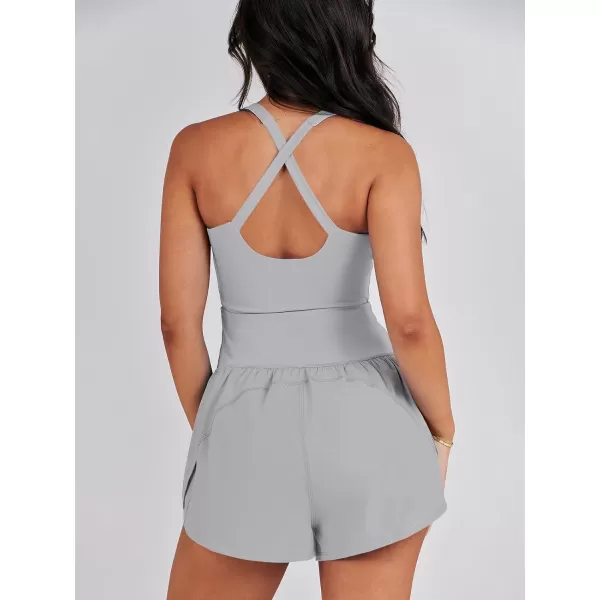 imageANRABESS Womens Running Onesie Workout Rompers Summer One Piece Outfits Exercise Jumpsuits Gym Yoga ClothesLight Grey