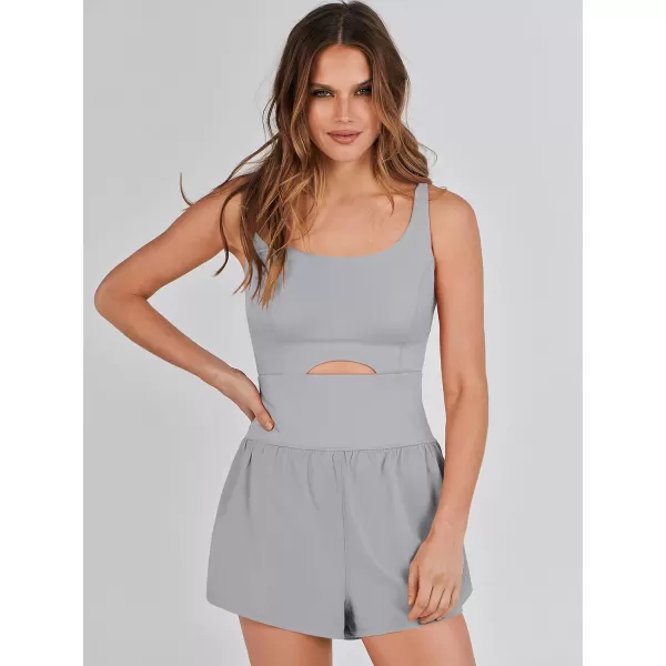 imageANRABESS Womens Running Onesie Workout Rompers Summer One Piece Outfits Exercise Jumpsuits Gym Yoga ClothesLight Grey
