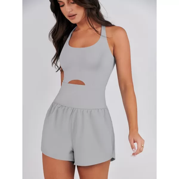 imageANRABESS Womens Running Onesie Workout Rompers Summer One Piece Outfits Exercise Jumpsuits Gym Yoga ClothesLight Grey