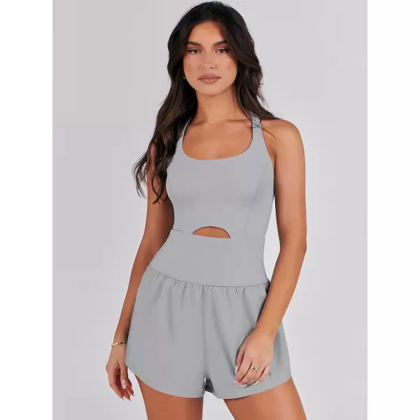 imageANRABESS Womens Running Onesie Workout Rompers Summer One Piece Outfits Exercise Jumpsuits Gym Yoga ClothesLight Grey