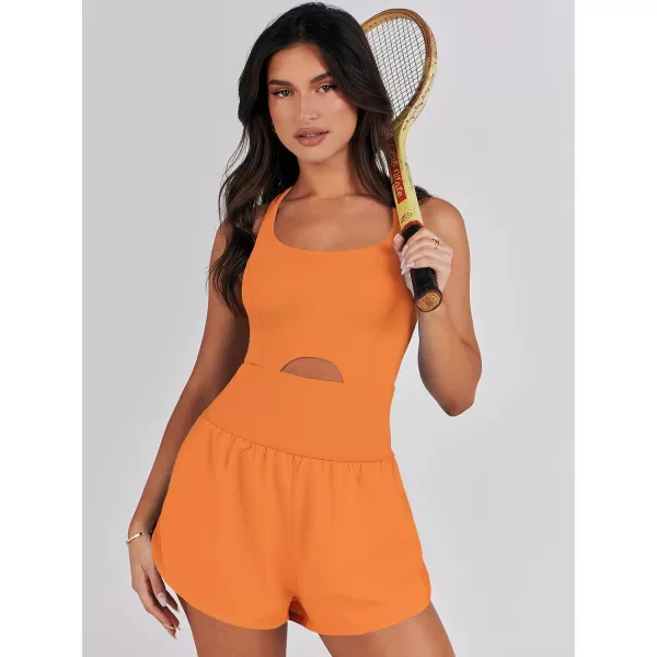 imageANRABESS Womens Running Onesie Workout Rompers Summer One Piece Outfits Exercise Jumpsuits Gym Yoga ClothesOrange