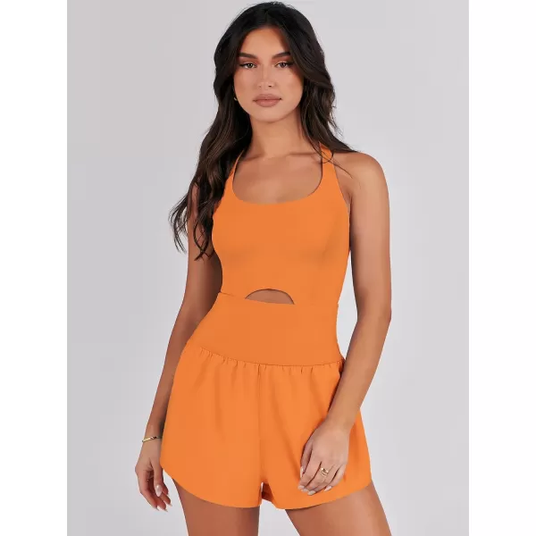 imageANRABESS Womens Running Onesie Workout Rompers Summer One Piece Outfits Exercise Jumpsuits Gym Yoga ClothesOrange