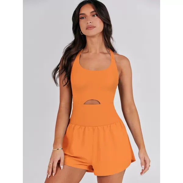 imageANRABESS Womens Running Onesie Workout Rompers Summer One Piece Outfits Exercise Jumpsuits Gym Yoga ClothesOrange