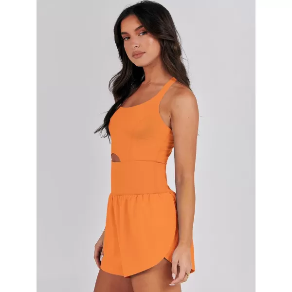 imageANRABESS Womens Running Onesie Workout Rompers Summer One Piece Outfits Exercise Jumpsuits Gym Yoga ClothesOrange