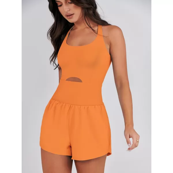 imageANRABESS Womens Running Onesie Workout Rompers Summer One Piece Outfits Exercise Jumpsuits Gym Yoga ClothesOrange