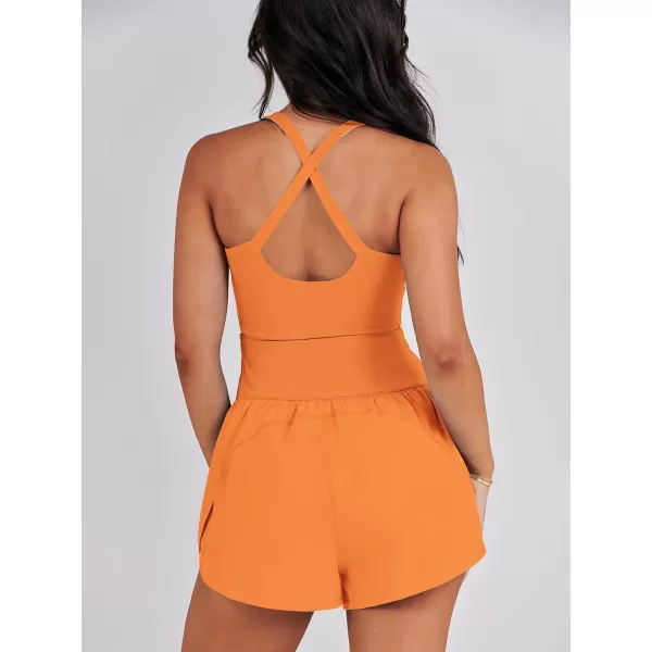 imageANRABESS Womens Running Onesie Workout Rompers Summer One Piece Outfits Exercise Jumpsuits Gym Yoga ClothesOrange