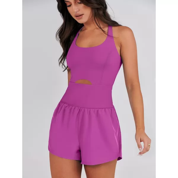 imageANRABESS Womens Running Onesie Workout Rompers Summer One Piece Outfits Exercise Jumpsuits Gym Yoga ClothesPurple Pink