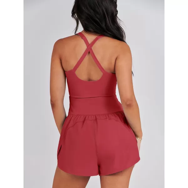 imageANRABESS Womens Running Onesie Workout Rompers Summer One Piece Outfits Exercise Jumpsuits Gym Yoga ClothesRed