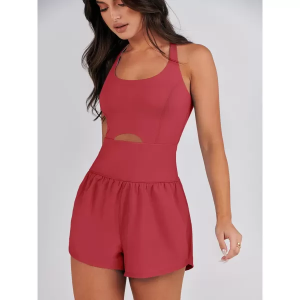 imageANRABESS Womens Running Onesie Workout Rompers Summer One Piece Outfits Exercise Jumpsuits Gym Yoga ClothesRed