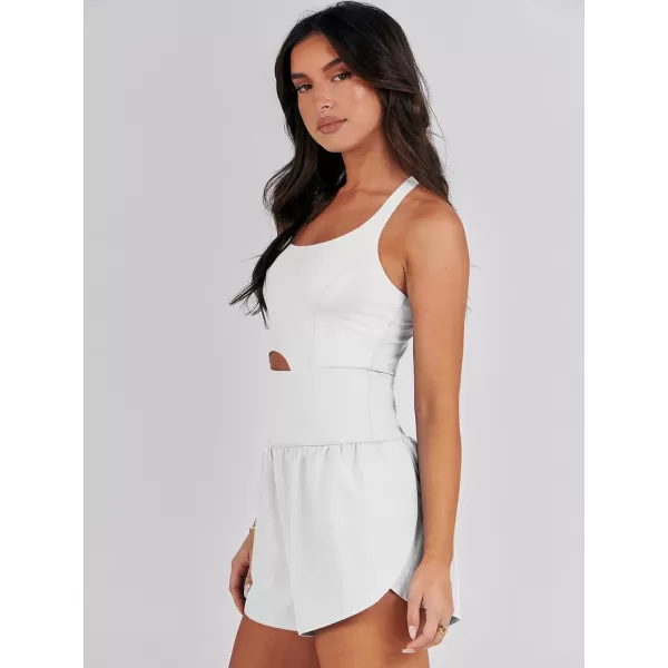 imageANRABESS Womens Running Onesie Workout Rompers Summer One Piece Outfits Exercise Jumpsuits Gym Yoga ClothesWhite