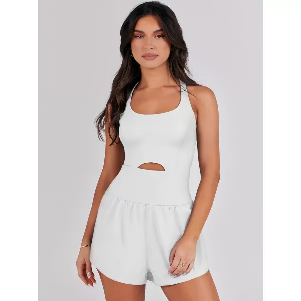 imageANRABESS Womens Running Onesie Workout Rompers Summer One Piece Outfits Exercise Jumpsuits Gym Yoga ClothesWhite