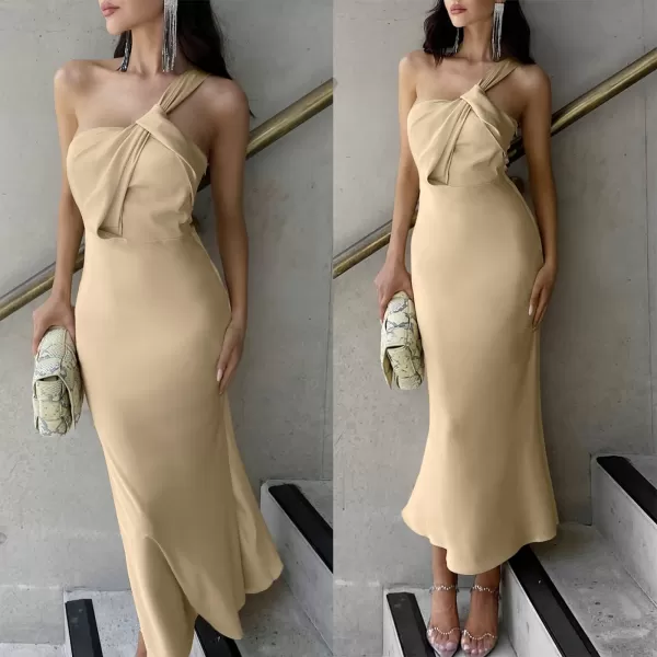 imageANRABESS Womens Satin One Shoulder Wedding Guest Bodycon Dress Cocktail Evening Party Maxi DressesApricot