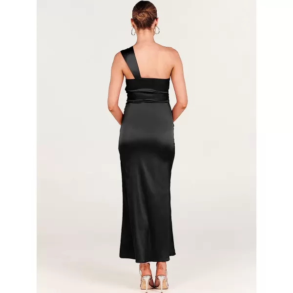 imageANRABESS Womens Satin One Shoulder Wedding Guest Bodycon Dress Cocktail Evening Party Maxi DressesBlack