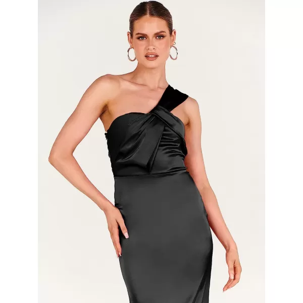 imageANRABESS Womens Satin One Shoulder Wedding Guest Bodycon Dress Cocktail Evening Party Maxi DressesBlack