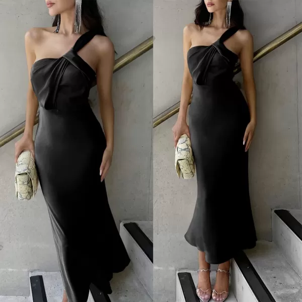 imageANRABESS Womens Satin One Shoulder Wedding Guest Bodycon Dress Cocktail Evening Party Maxi DressesBlack