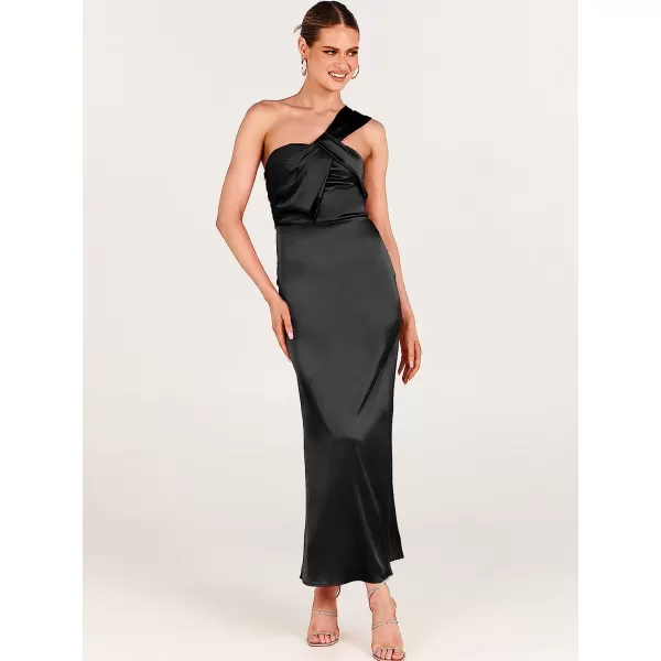 imageANRABESS Womens Satin One Shoulder Wedding Guest Bodycon Dress Cocktail Evening Party Maxi DressesBlack