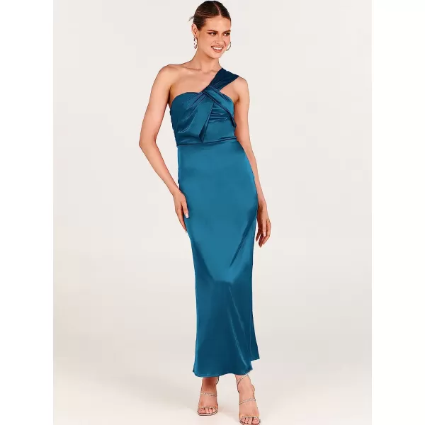 imageANRABESS Womens Satin One Shoulder Wedding Guest Bodycon Dress Cocktail Evening Party Maxi DressesBlue