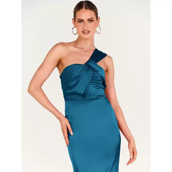 imageANRABESS Womens Satin One Shoulder Wedding Guest Bodycon Dress Cocktail Evening Party Maxi DressesBlue