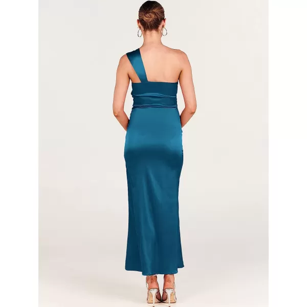 imageANRABESS Womens Satin One Shoulder Wedding Guest Bodycon Dress Cocktail Evening Party Maxi DressesBlue