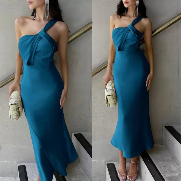 imageANRABESS Womens Satin One Shoulder Wedding Guest Bodycon Dress Cocktail Evening Party Maxi DressesBlue