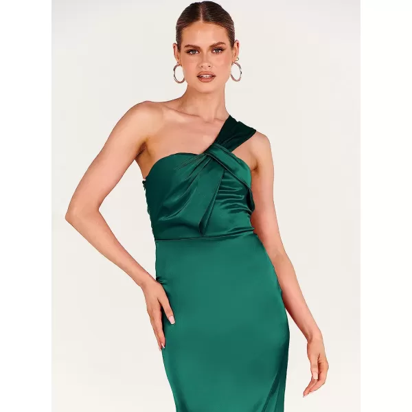 imageANRABESS Womens Satin One Shoulder Wedding Guest Bodycon Dress Cocktail Evening Party Maxi DressesGreen