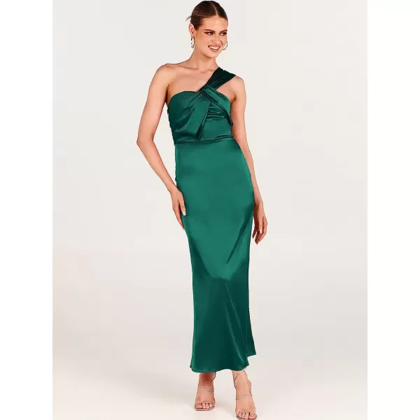 imageANRABESS Womens Satin One Shoulder Wedding Guest Bodycon Dress Cocktail Evening Party Maxi DressesGreen