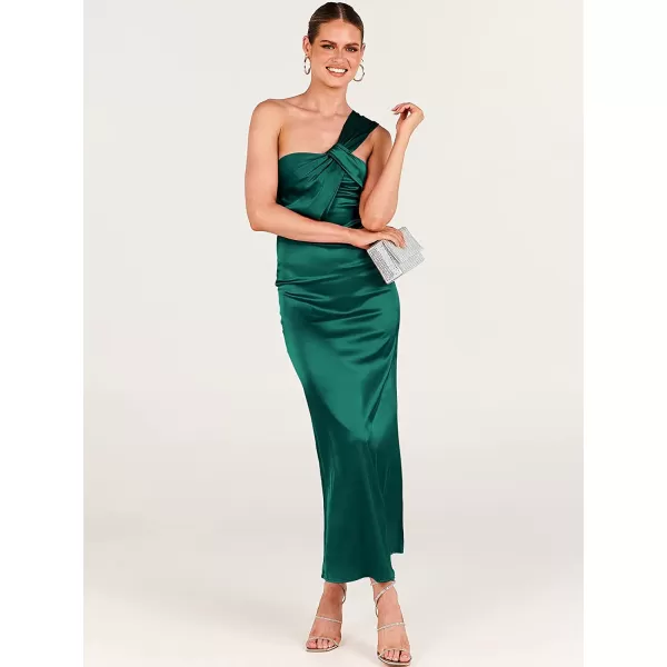 imageANRABESS Womens Satin One Shoulder Wedding Guest Bodycon Dress Cocktail Evening Party Maxi DressesGreen