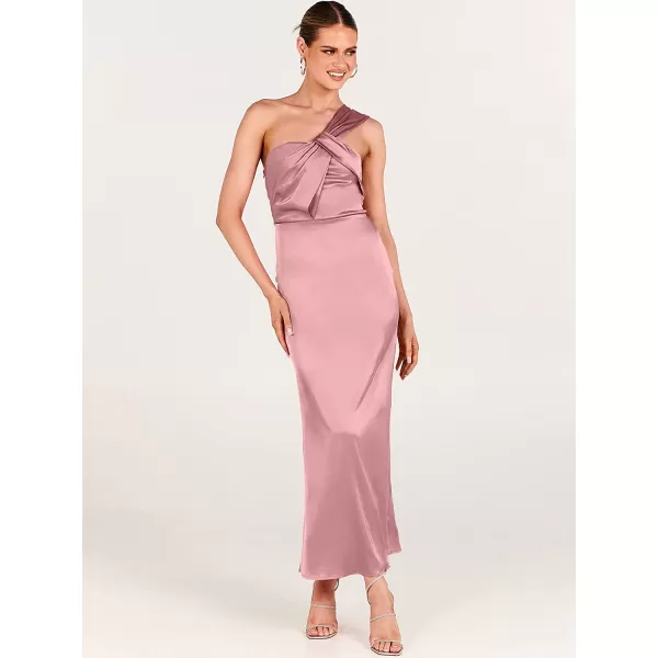 imageANRABESS Womens Satin One Shoulder Wedding Guest Bodycon Dress Cocktail Evening Party Maxi DressesPink