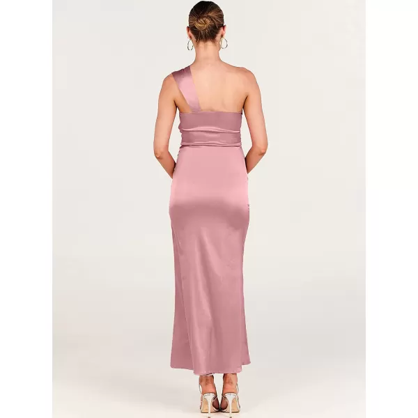 imageANRABESS Womens Satin One Shoulder Wedding Guest Bodycon Dress Cocktail Evening Party Maxi DressesPink