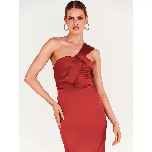 imageANRABESS Womens Satin One Shoulder Wedding Guest Bodycon Dress Cocktail Evening Party Maxi DressesRed