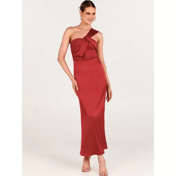 imageANRABESS Womens Satin One Shoulder Wedding Guest Bodycon Dress Cocktail Evening Party Maxi DressesRed
