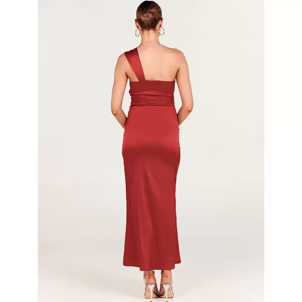 imageANRABESS Womens Satin One Shoulder Wedding Guest Bodycon Dress Cocktail Evening Party Maxi DressesRed