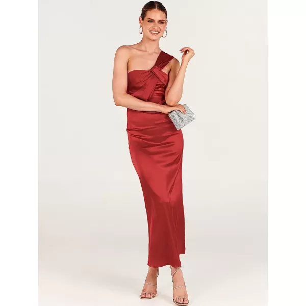imageANRABESS Womens Satin One Shoulder Wedding Guest Bodycon Dress Cocktail Evening Party Maxi DressesRed