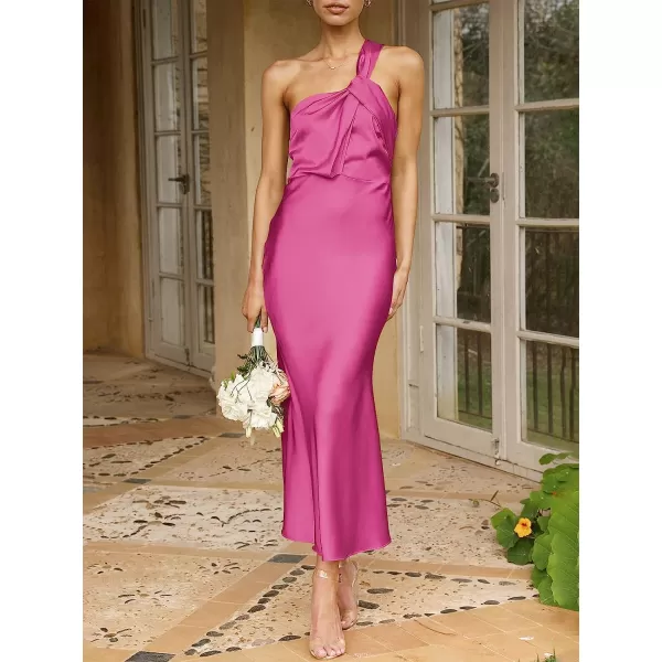 imageANRABESS Womens Satin One Shoulder Wedding Guest Bodycon Dress Cocktail Evening Party Maxi DressesRose