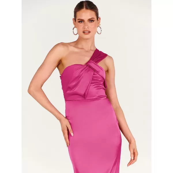 imageANRABESS Womens Satin One Shoulder Wedding Guest Bodycon Dress Cocktail Evening Party Maxi DressesRose