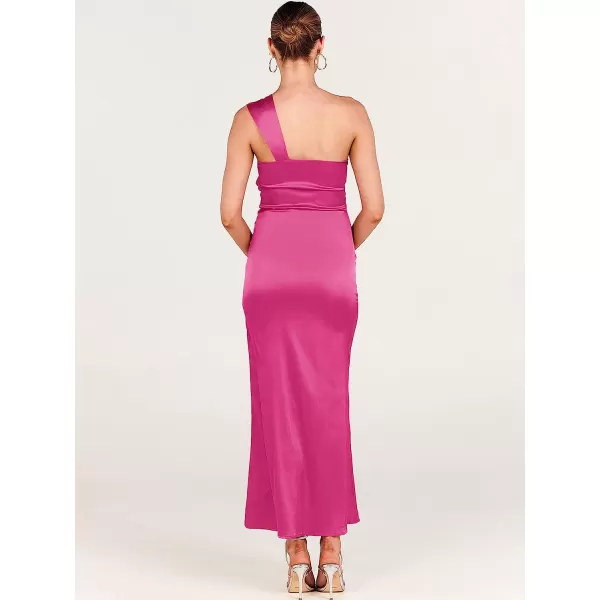 imageANRABESS Womens Satin One Shoulder Wedding Guest Bodycon Dress Cocktail Evening Party Maxi DressesRose