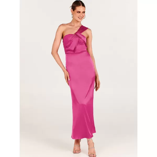 imageANRABESS Womens Satin One Shoulder Wedding Guest Bodycon Dress Cocktail Evening Party Maxi DressesRose