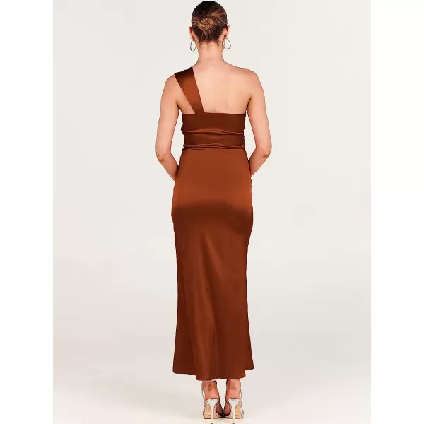 imageANRABESS Womens Satin One Shoulder Wedding Guest Bodycon Dress Cocktail Evening Party Maxi DressesRust