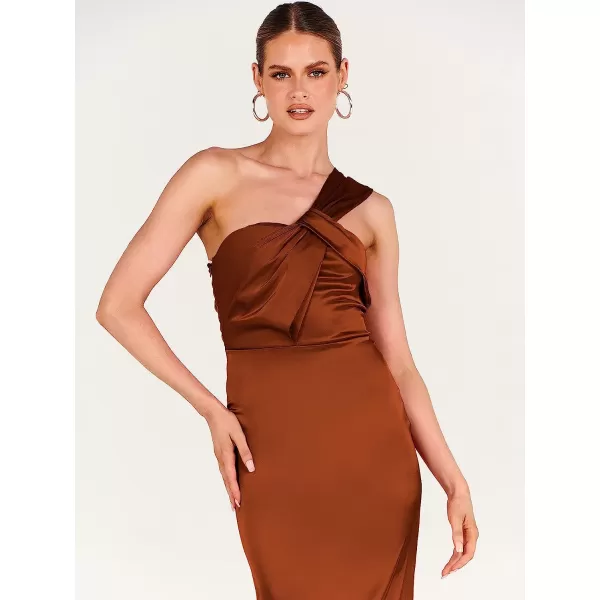 imageANRABESS Womens Satin One Shoulder Wedding Guest Bodycon Dress Cocktail Evening Party Maxi DressesRust