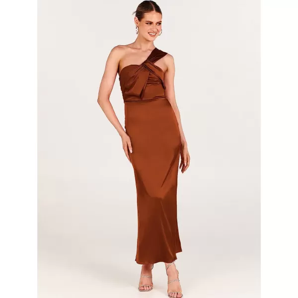 imageANRABESS Womens Satin One Shoulder Wedding Guest Bodycon Dress Cocktail Evening Party Maxi DressesRust