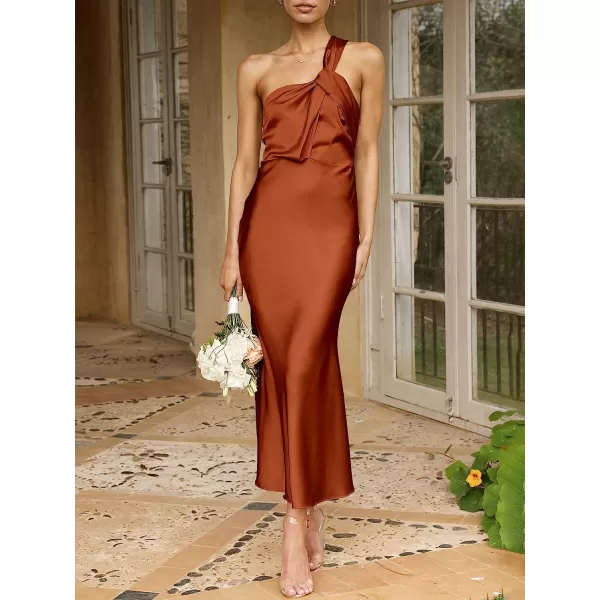 imageANRABESS Womens Satin One Shoulder Wedding Guest Bodycon Dress Cocktail Evening Party Maxi DressesRust