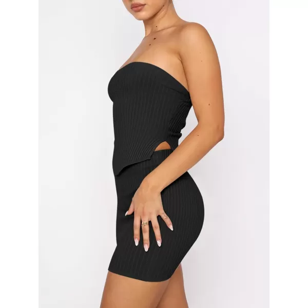 imageANRABESS Womens Sexy Summer Two Piece Outfits Bandeau Going Out Crop Tops Bodycon Skirt Set Mini Dress SuitsBlack