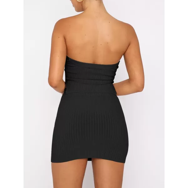 imageANRABESS Womens Sexy Summer Two Piece Outfits Bandeau Going Out Crop Tops Bodycon Skirt Set Mini Dress SuitsBlack