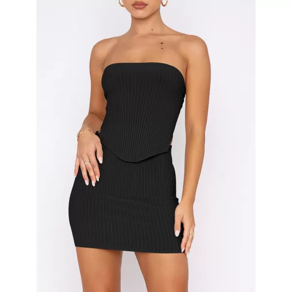 imageANRABESS Womens Sexy Summer Two Piece Outfits Bandeau Going Out Crop Tops Bodycon Skirt Set Mini Dress SuitsBlack